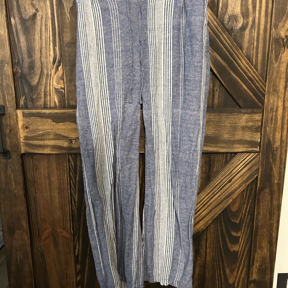 Striped Blue and White Linen Blend Pants